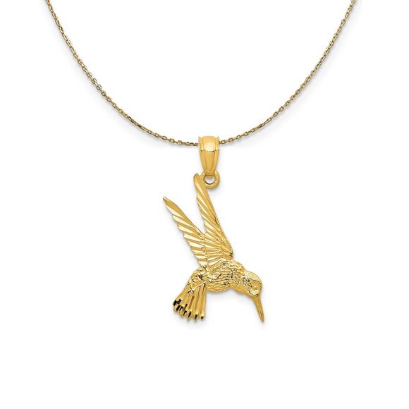 14k Yellow Gold Diamond Cut Hummingbird Necklace - 18 Inch